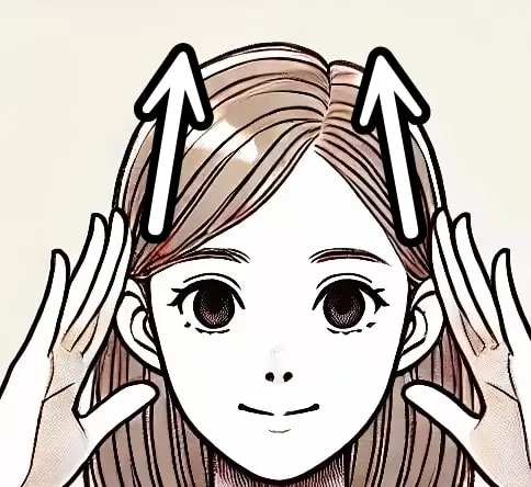 側頭筋を上に引き上げる頭皮マッサージ