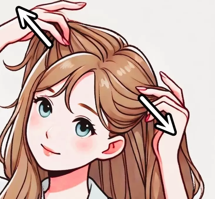 髪を軽く引っ張る頭皮マッサージ