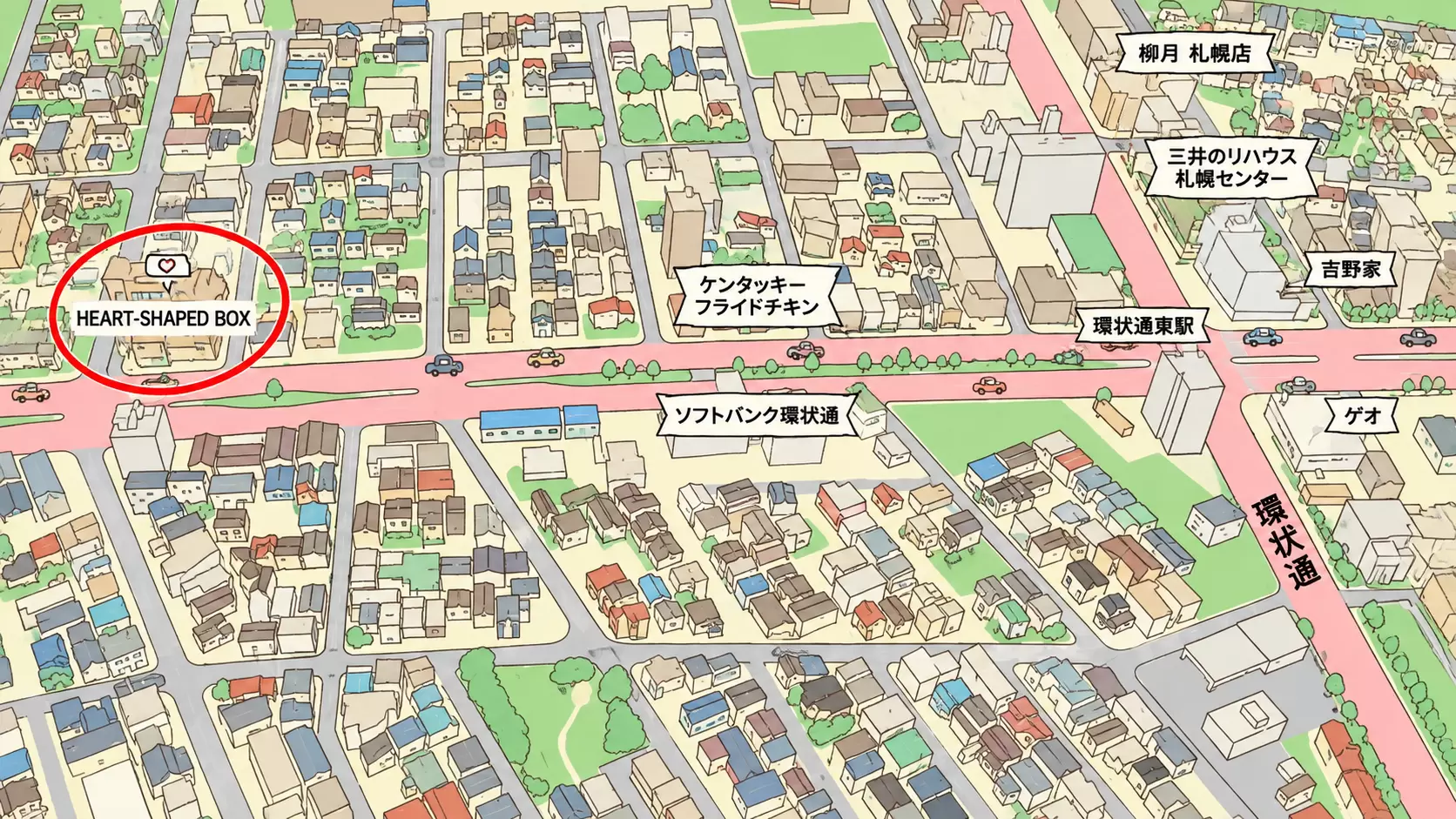 環状通東駅からHAIR MAKE HEART-SHAPED BOXまでのアクセスマップ